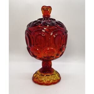 Vtg Amberina Compote Dish LE Smith Moon & Stars Glass Pedestal Foot 8" Tall